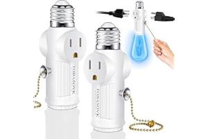 TOBASOVK Light Socket to Plug Adapter, (2 Pack) Both Sides 3 Prong Light Bulb Outlet Socket Adapter, Heat-Resistant Materials Light Socket Adapter, Light Bulb Plug Adapter for Expansion Socket - White