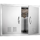 VEVOR Outdoor Kitchen Doors 30W x 21H Inch 304 Stainless Steel Double Doors | for BBQ Island, Grilling Station, Outside Cabinet, BBQ Access Flush Mount Door with Vents, 2 Detachable Handles and 6 Hooks