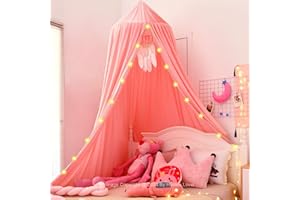 Hommi Lovvi Pink Bed Canopy for Girls with Light, Princess Canopy Curtains for Twin Full Queen Size Kids Bed, Canopy for Girls Bed Room Decor, Hanging Castle Ceiling Tent, Girls Canopy for Bed