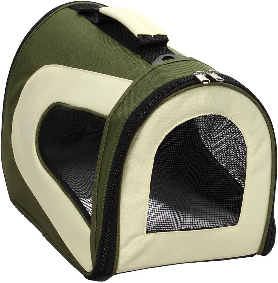 PET LIFE Airline Approved Collapsible Zippered Folding Sporty Mesh Travel Fashion Pet Dog Carrier Crate, Large, Green & Khaki : Pet Supplies
