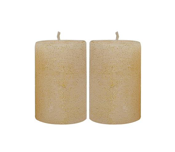 Maxime Candles Wax Decorative Candles (10.5 cm x 8.5 cm x 5.5 cm, White and Gold, Set of 2)