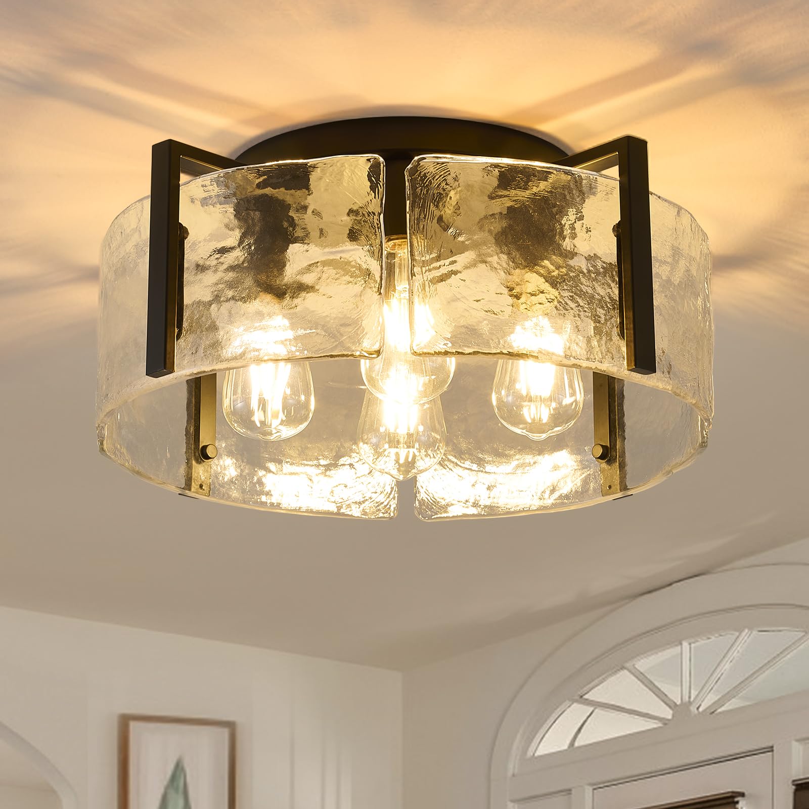 Photo 1 of MIAYBPH Black Semi Flush Mount Ceiling Light Fixture, 17.7-Inch Glass Drum Flush Mount Light Farmhouse Modern Lights Kitchen Lighting Fixtures for Foyer Entryway Hallway Bathroom Bedroom Laundry Room