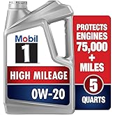 Mobil 1 High Mileage Full Synthetic Motor Oil 0W-20, 5 Quart