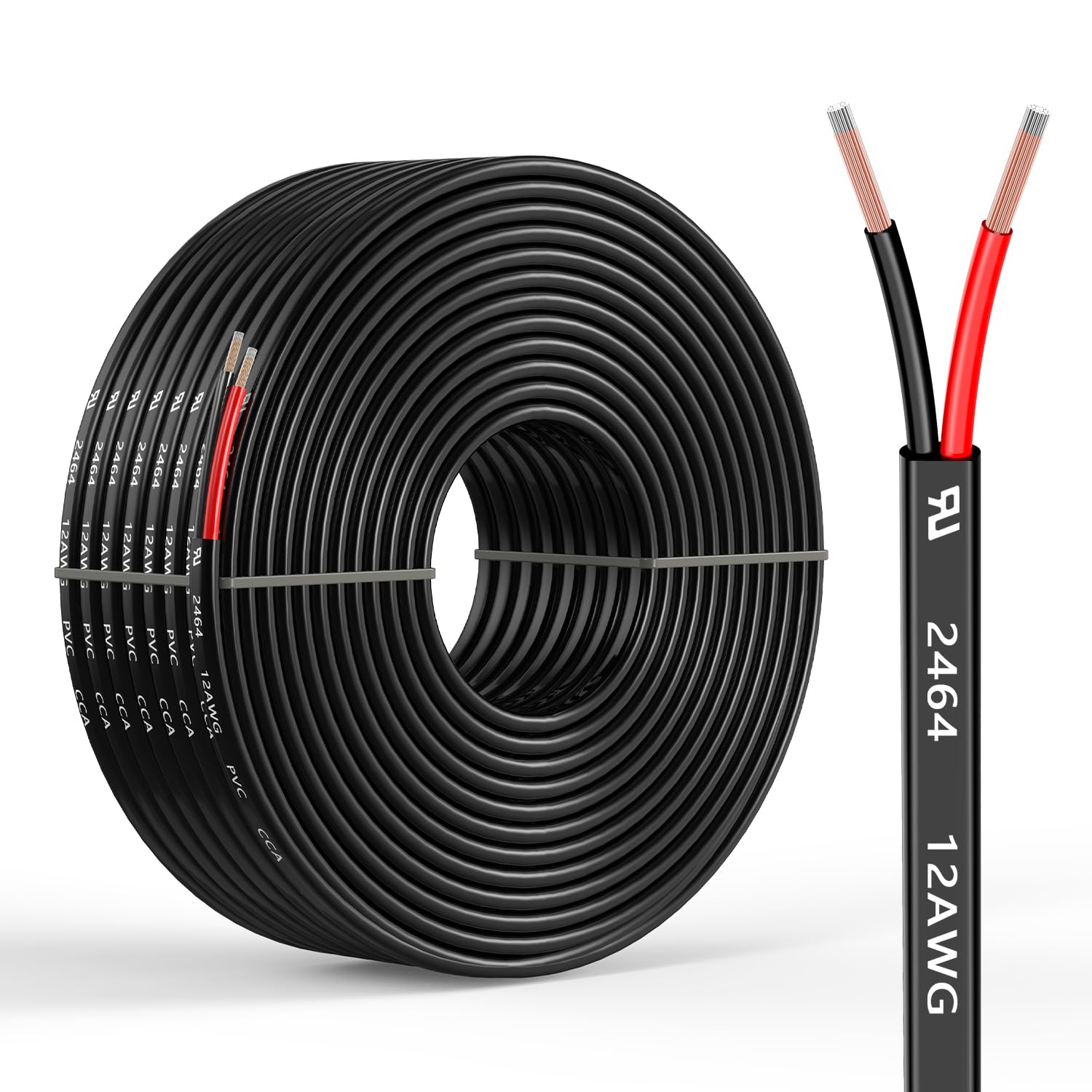 View 1 of 12 Gauge 2 Conductors 16.4FT Electrical Wire, Flexible Low Voltage PVC Copper Clad Aluminum Extension Cord for Car Speaker Wire, Car Lighting, LED Wire, Outdoor Lighting, Residential Wiring,12V/24V DC