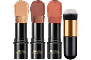LEZERO 3 Pcs Face Contour Stick Kit, Matte Finish Face Stick Trio with Bronzer Blush Highlighter and Brush, Long Lasting Waterproof Cream Beauty Wand Makeup Set for Sculpt Glowing Face Look (#5, 6, 15)