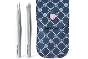 Expert Slant and Point Tip Tweezer Set with Exclusive Storage & Carrying Case, GlamTweeler Sharp & Precision Tweezer Set for Eyebrows, Facial Hairs and Fine Hairs Removal (Sparkle Silver)