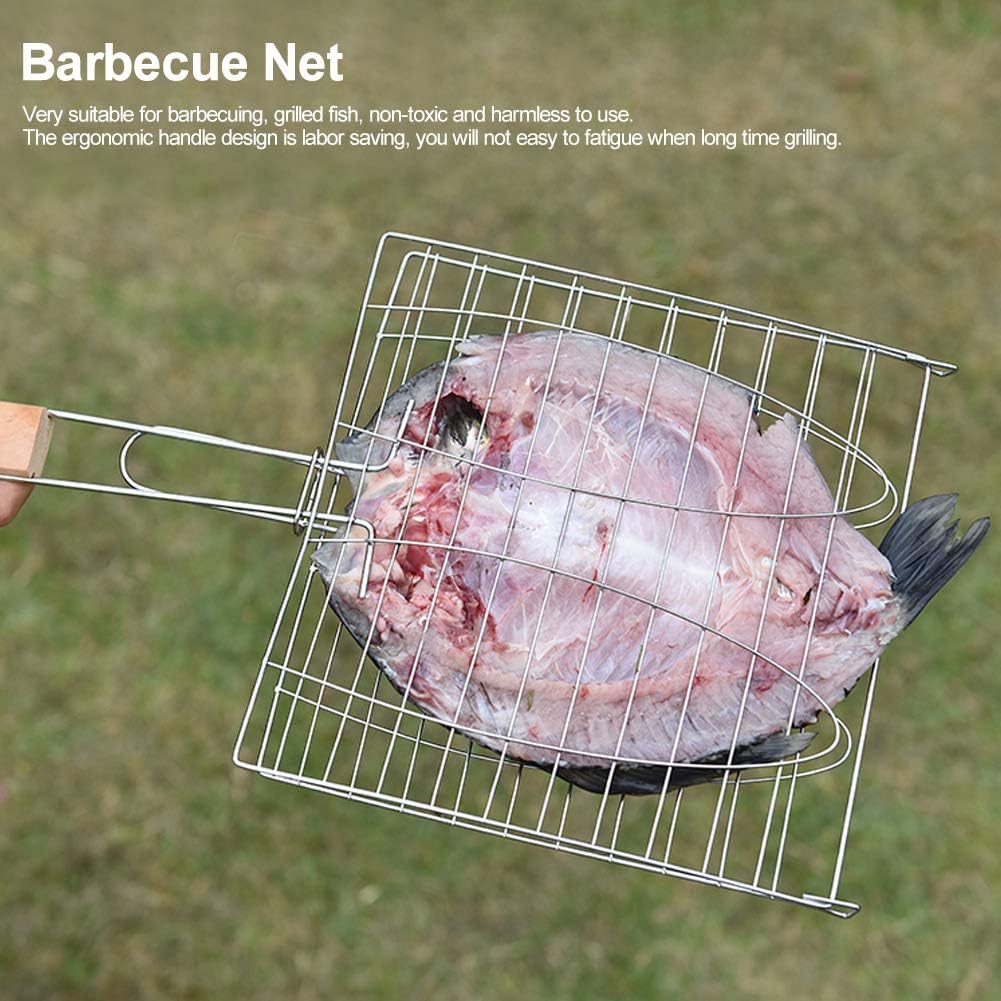 TOPINCN BBQ Grilling Basket Stainless Steel Non-Stick Portable Barbecue Net Heavy Duty Grill Mesh With Handle for Outdoor Camping - Image 4