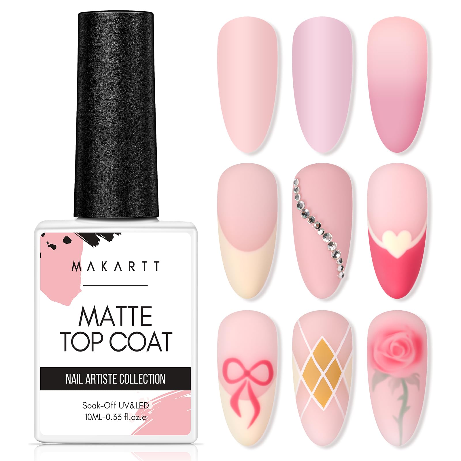 Makartt Matte Top Coat and High Gloss Top Gel Coat Base Coat Set - No Wipe Top Coat, Gel Nail Polish Matte Shine Finish and Long Lasting, Soak Off Gel, 10ml
