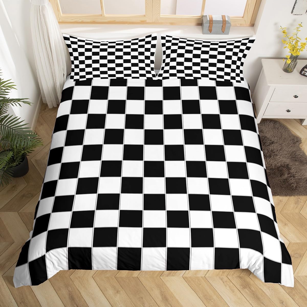 Homewish Buffalo Check Black And White Plaid Duvet Cover Set King Men Women Reversible Geometric Gingham Decor Comforter Cover Farmhouse Nordic Style Grid Pattern Bedding Kids Luxury Soft Breathable — image 1