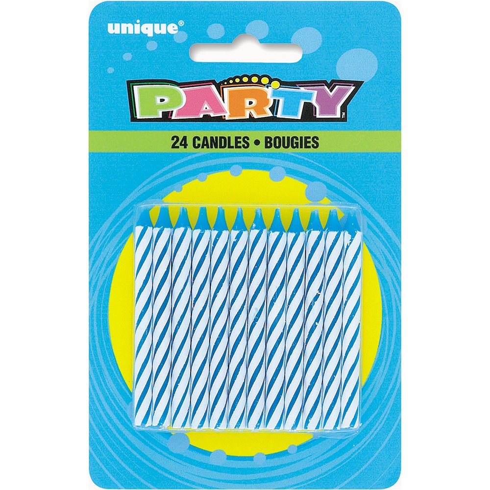 Unique Party 1905BC - Striped Blue Birthday Candles, Pack of 24,6 centimeters