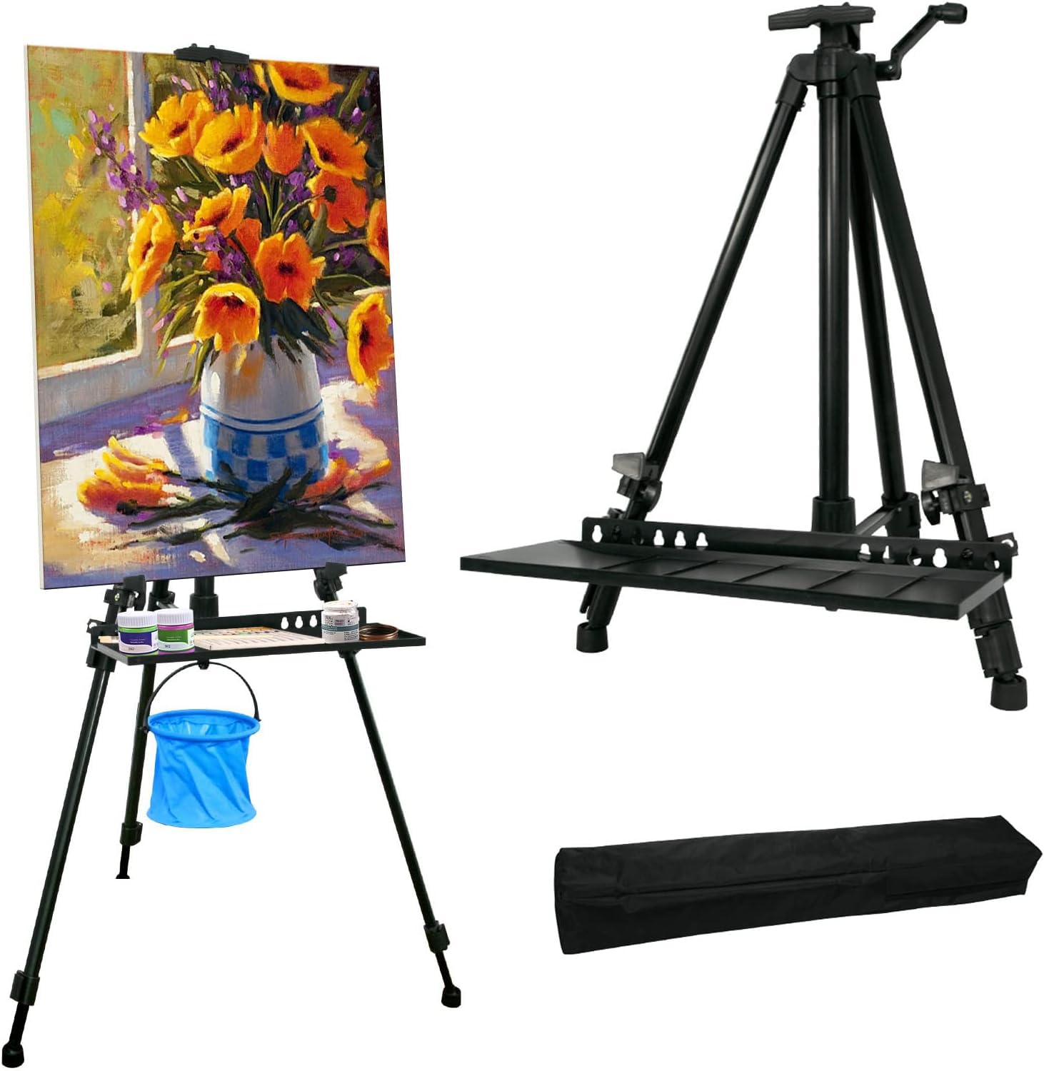 STANDNEE Painting Easel for Adults - Adjustable Artist Easel Stand 50-155cm, Aluminium Tripod with Folding Legs & Portable Bag, Art Display Easel for Canvas Studio, Home Use (Black)