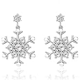 Snowflake Earring for Women Cubic Zirconia Sparkle Winter Snowflake Dangling Earrings Christmas Jewelry Gifts for Women
