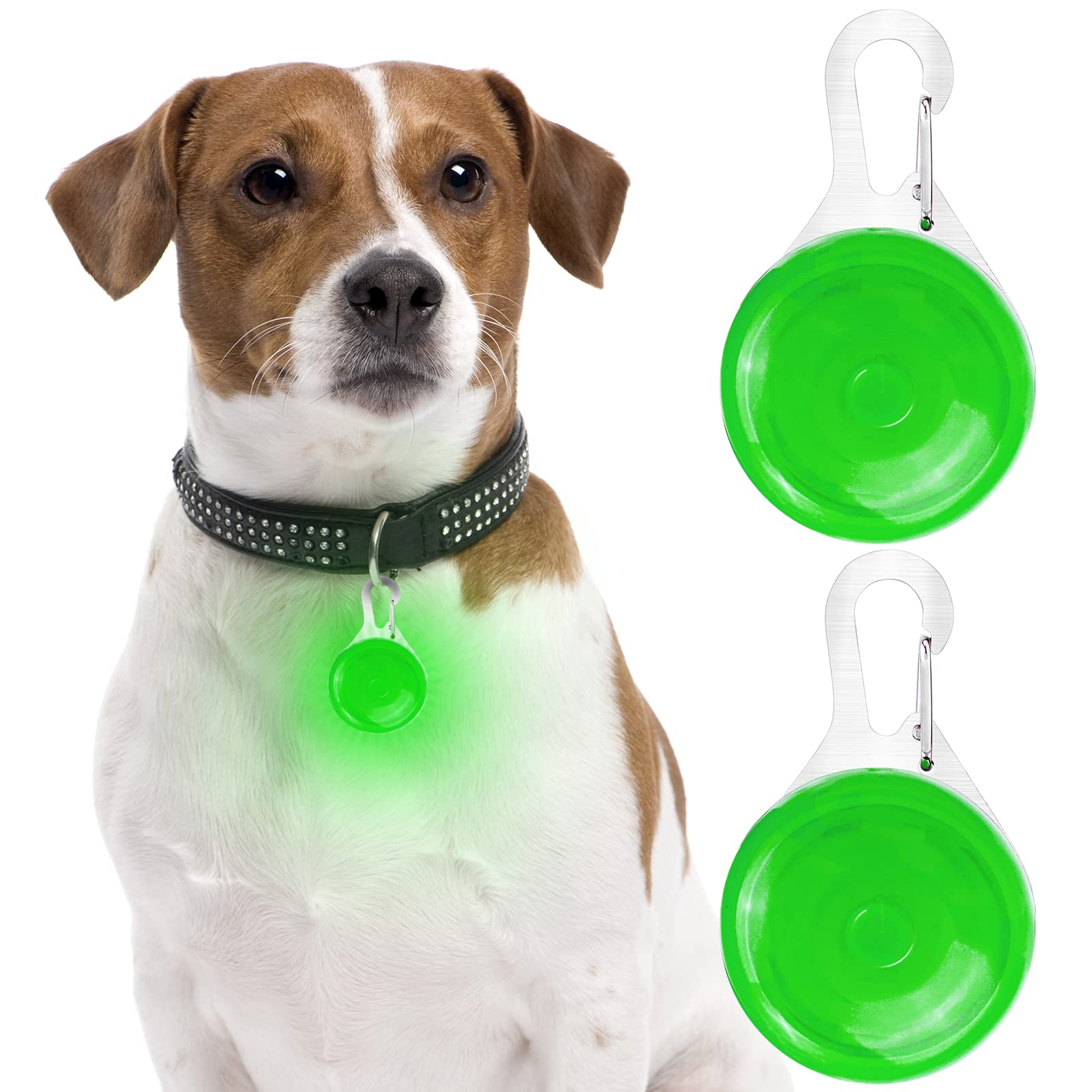 2 Bright Dog Collars, Flashing LED Light Pendant Light, Dog Cat Light with 3 Flashing Modes for Key Ring Cycling, Running, Hiking, Green