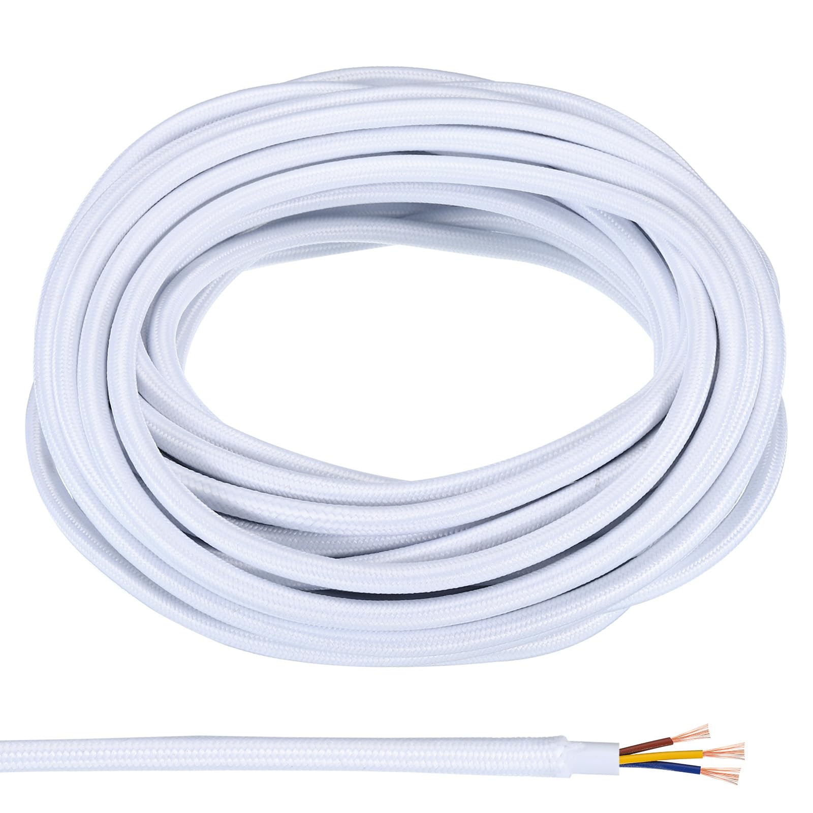 PATIKIL Fabric Cloth Covered Round Wire, 32.8ft 18AWG 3 Core Vintage Woven Electrical Cord for Pendant Light DIY Project, White