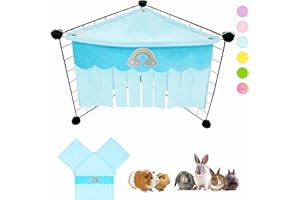 VOZRELS Guinea Pig Hideout, Cute Guinea Pig Corner Fleece Forest Hideaway 3-Side Curtain, Rabbit Hammock Toy and House Bed for Bunny, Ferret, Rat, Chinchilla and Small Animal Cage Accessories (Blue)