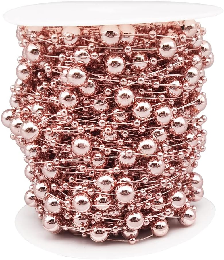 Wreaths, Garlands & Swags - INSPIRELLE 99 Feet Rose Gold Christmas Tree Beads Artificial Pearls Beads Garland Chain Plastic Bead Roll for DIY Christmas Wedding Decoration