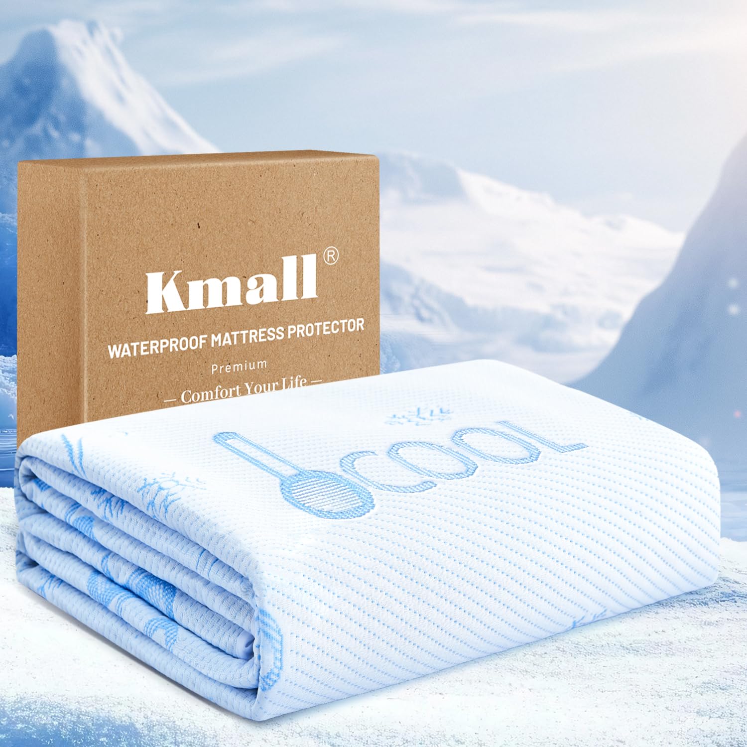 Photo 1 of Kmall Premium Cooling King Size Mattress Protector - 100% Waterproof & Breathable Cool 3D Air Fabric Bed Mattress Cover, Ultra Soft Noiseless Pad for 8"-21" Deep Pocket, Machine Washable (White)