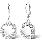 925 Sterling Silver Disc Dangle Earrings for Women Flat Hypoallergenic Drop Earrings Classic Coin Leverback Earrings for Women Jewelry Gifts