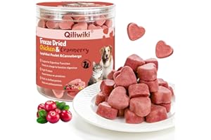 Qiliwiki Freeze Dried Dog Treats, Cat Treats Chicken with Egg Yolk & Cranberry, High Protein Training Treats for Dog Food Top