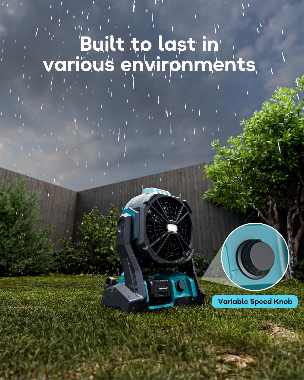 DeForce Battery Operated Fan, for Makita 18V Battery, Camping Fan Cordless, Option for Corded, with LED Lights, Variable Speed, Hook for Hanging, for Jobsite, Blue(Bare Tool Only)