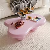SPMETUYO 40" Cloud Coffee Table for Living Room Irregular Coffee Table Modern Low Coffee Tables Cute Center Table with 3 Ball Legs for Small Space Apartment Cream Pink