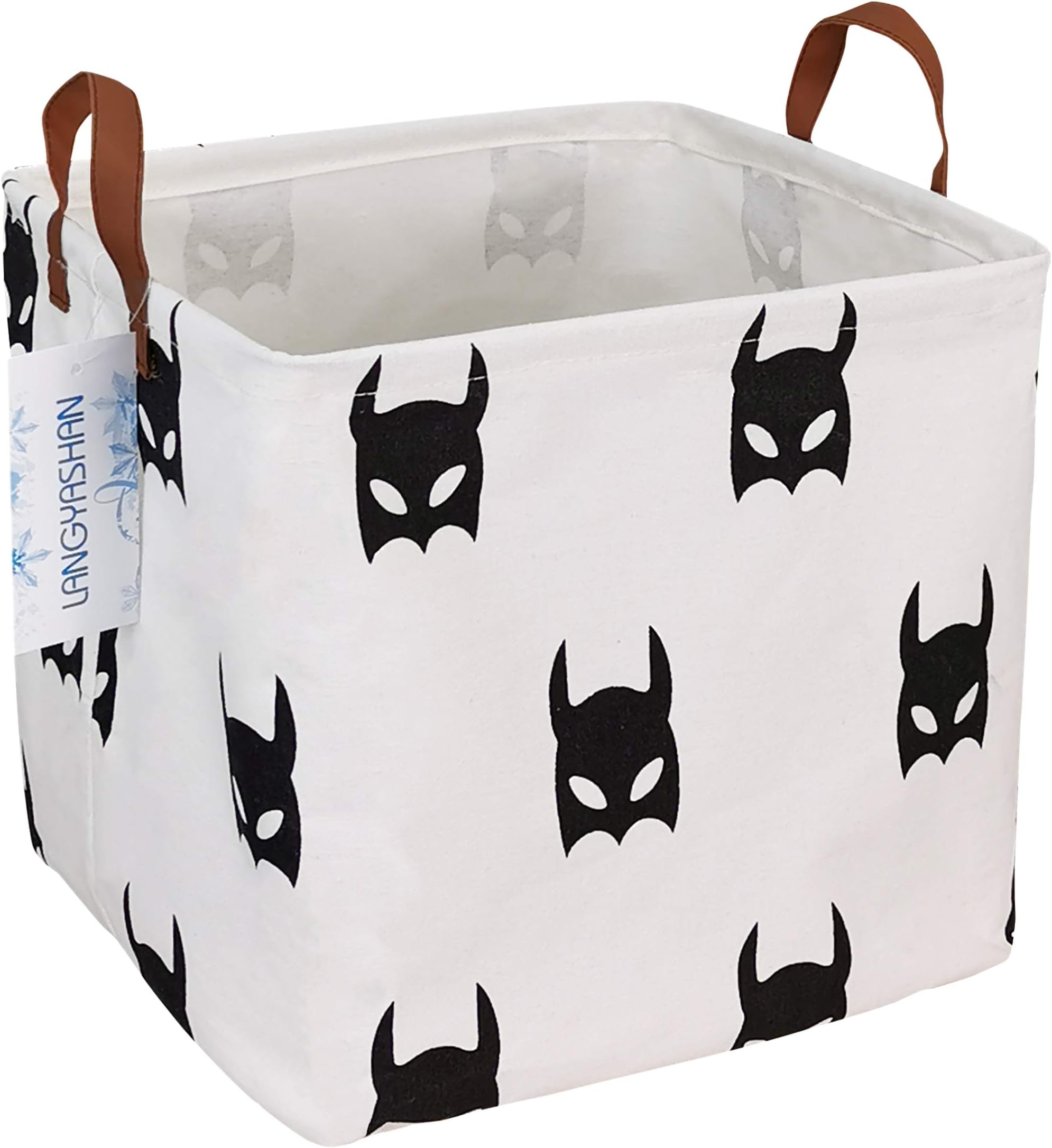 LANGYASHAN Square Storage Baskets Waterproof Canvas Children Laundry Nursery Hamper for Shelves Gift Baskets Toy Organizer Room Decor(Bat)