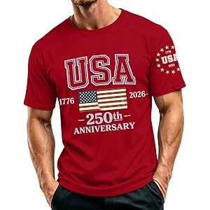 RTRDE 250th Anniversary USA Shirts for Men Short Sleeve 4th of July Independence Day Flag Print Patriotic Tshirts, S-5XL