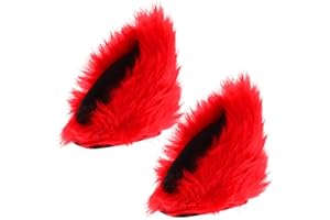 OHPHCALL Motorcycle Helmet Decoration Fuzzy Cat Ears Helmet Horn Cat Ears for Helmet Plush Red