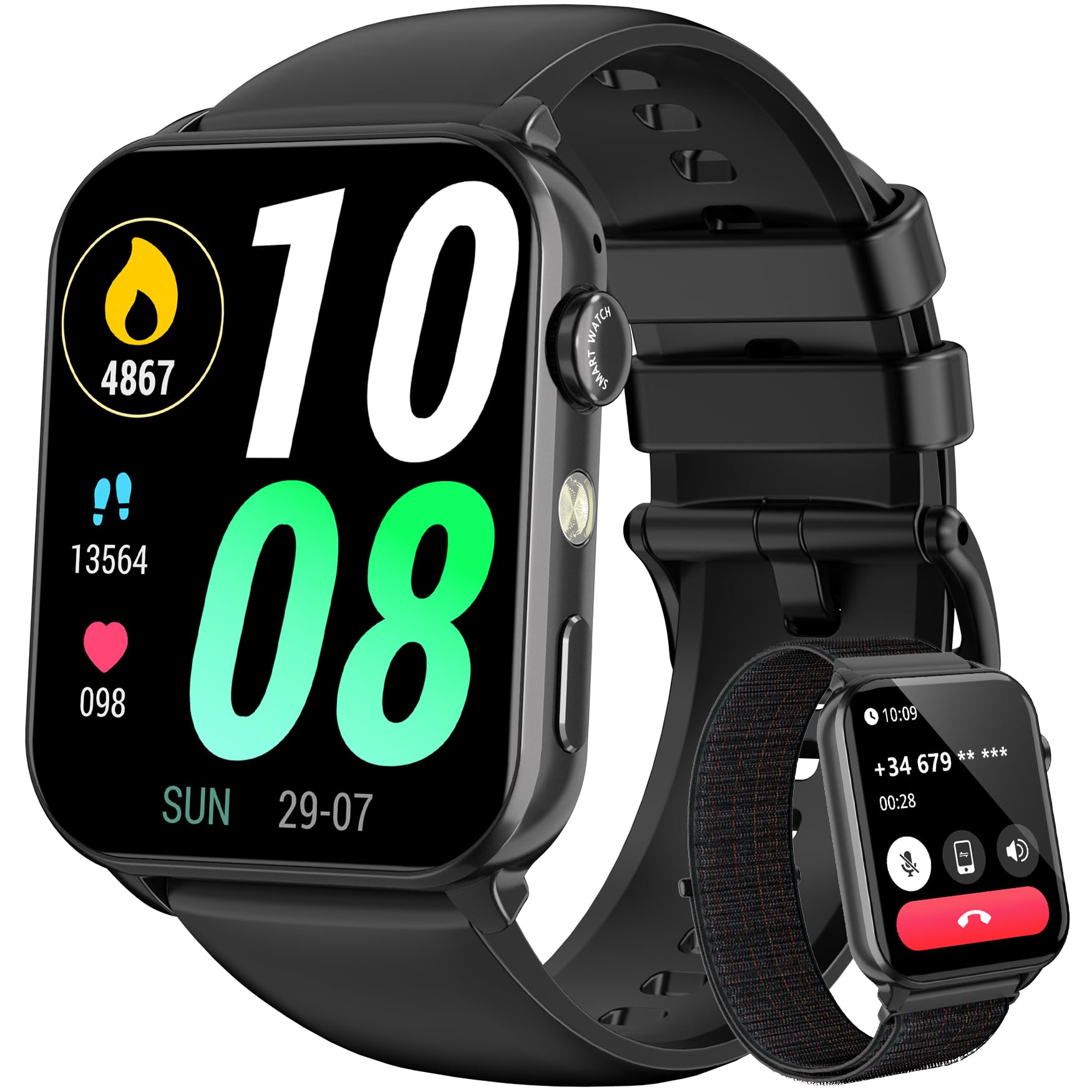 Blackview Smart Watch for Men Women, 1.91" HD Fitness Watch with LED Flashlight, Heart Rate SpO2 Sleep Stress Monitor, 120+ Sports, Waterproof Step Counter, Bluetooth Call Smartwatch for iOS Android