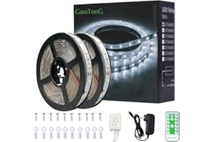 GUOTONG LED Strip Lights 900 LED/50ft, Infrared Remote Control,6000K 12V Daylight White LED Light Strip,Timing Function LED Lights for Under Cabinet, Bedroom, Kitchen