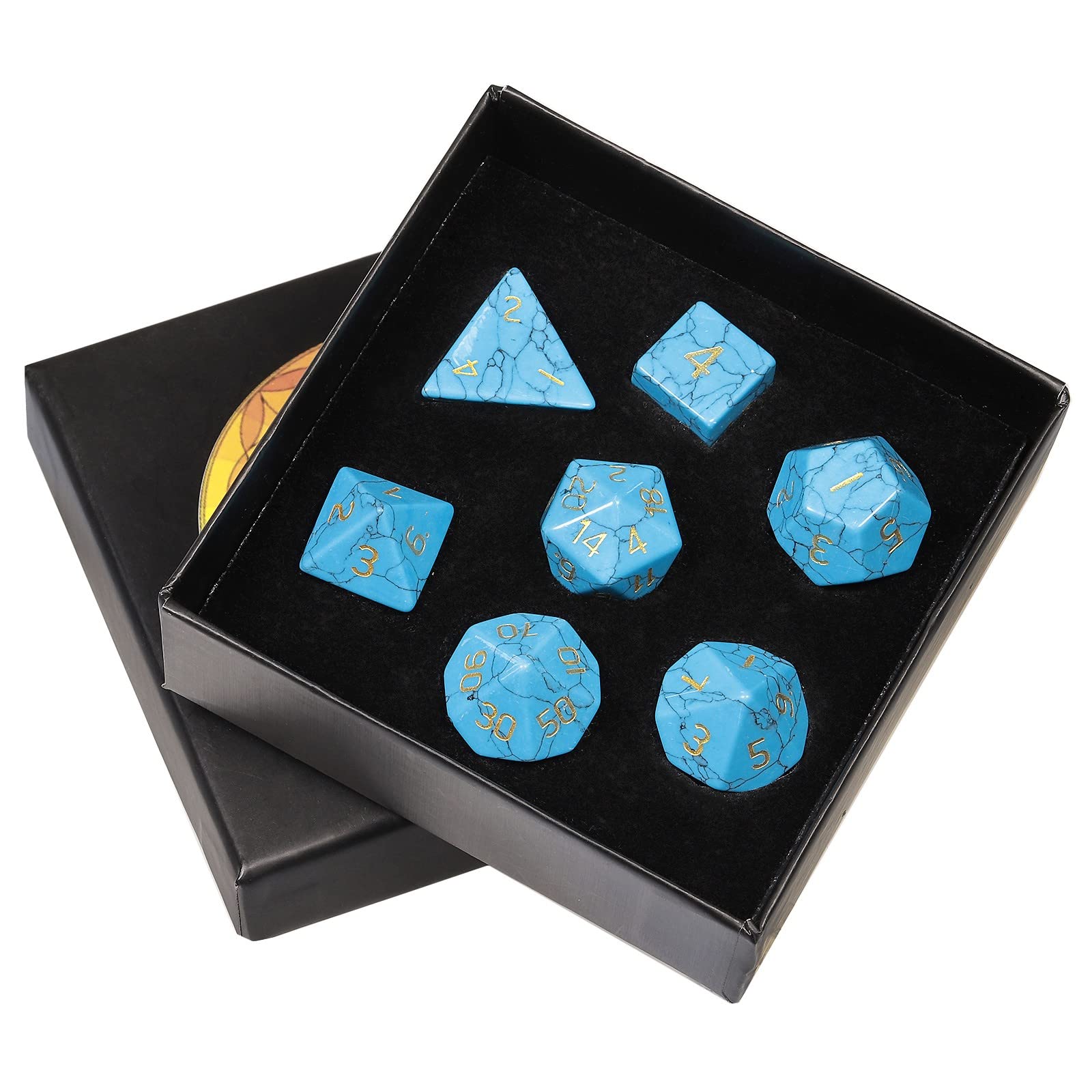 KYEYGWO Blue Howlite Turquoise Crystal Polyhedral Dice Set, 7 Pieces Gemstone Dice for Dungeons and Dragons RPG DND, DND Gifts for Men Women — image 1