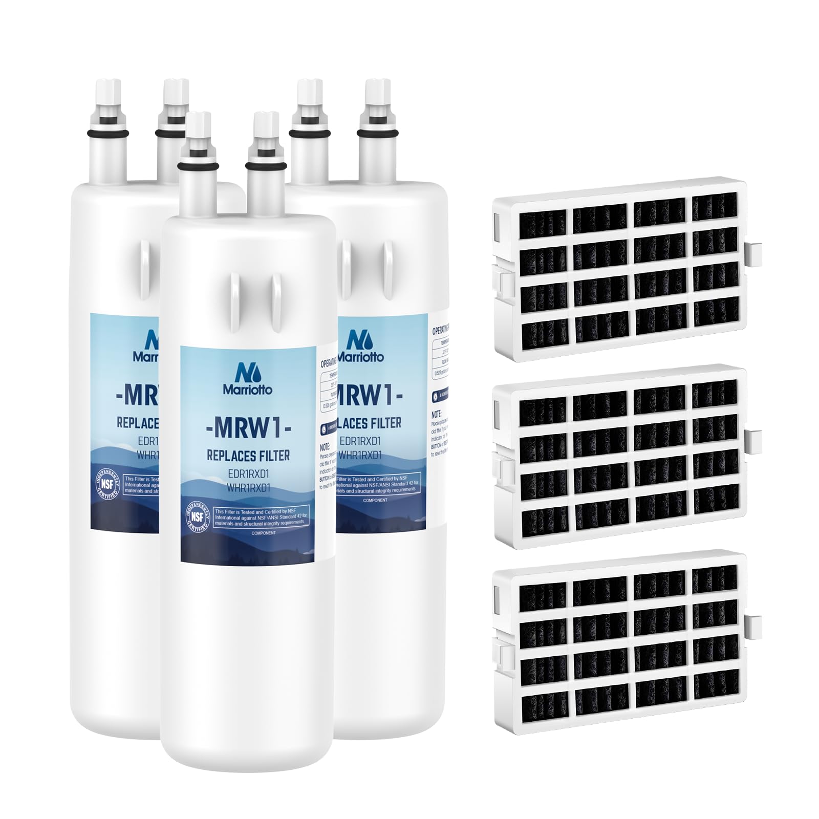 MARRIOTTO EDR1RXD1 Refrigerator Water Filter Compatible with W10295370A, WHR1RXD1, KAD1RXD1, Filter 1, W10295370, P4RFWB, P8RFWB2L, 46-9930, 46-9081 and W10311524 Air Filter (3+3) Image