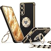 XYZ for Galaxy S25 Edge Case with Stand, for Samsung Galaxy S25 Edge Case with Double Ring Kickstand, Women Girls Cute Love-Heart Bling Luxury Protective Phone Case for Samsung S25 Edge 6.7‘’, Black