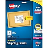 Avery Printable Shipping Labels with Sure Feed, 3-1/3" x 4", White, 150 Blank Mailing Labels (5264)
