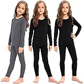 Silkfly 3 Set Girls Thermal Underwear Soft Winter Thermal Top and Bottom with Fleece Lined Base Layer for Girls