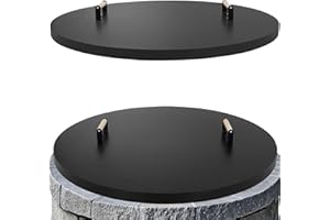 Permade Fire Pit Lid Cover Round - 38" Rust Resistant Powder Coated Steel Firepit Cover or Table with 2 Wooden Handles for Patio Fire Pit, Weatherproof for All Seasons, Fits Fire Pits Up to 36"
