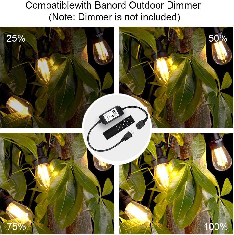 Banord 51FT LED Outdoor LED String Lights, Waterproof Patio Lights with 2W Dimmable S14 Bulbs UL Listed Heavy-Duty Outdoor Lights String for Porch Deck Backyard - - 