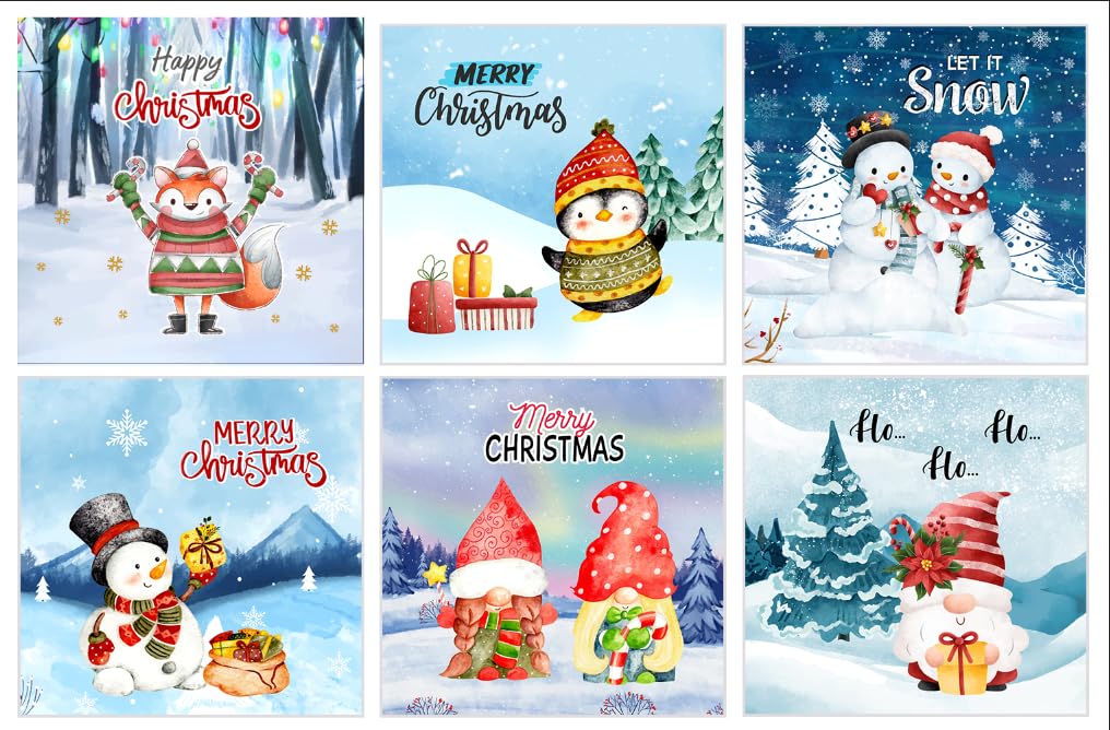 Papa Prints School Childrens Xmas Cards Class Christmas Cards Pack of 30 Christmas Cards with Envelopes (100 x 100 mm) Christmas Cards Multipack (Snow X'mas)