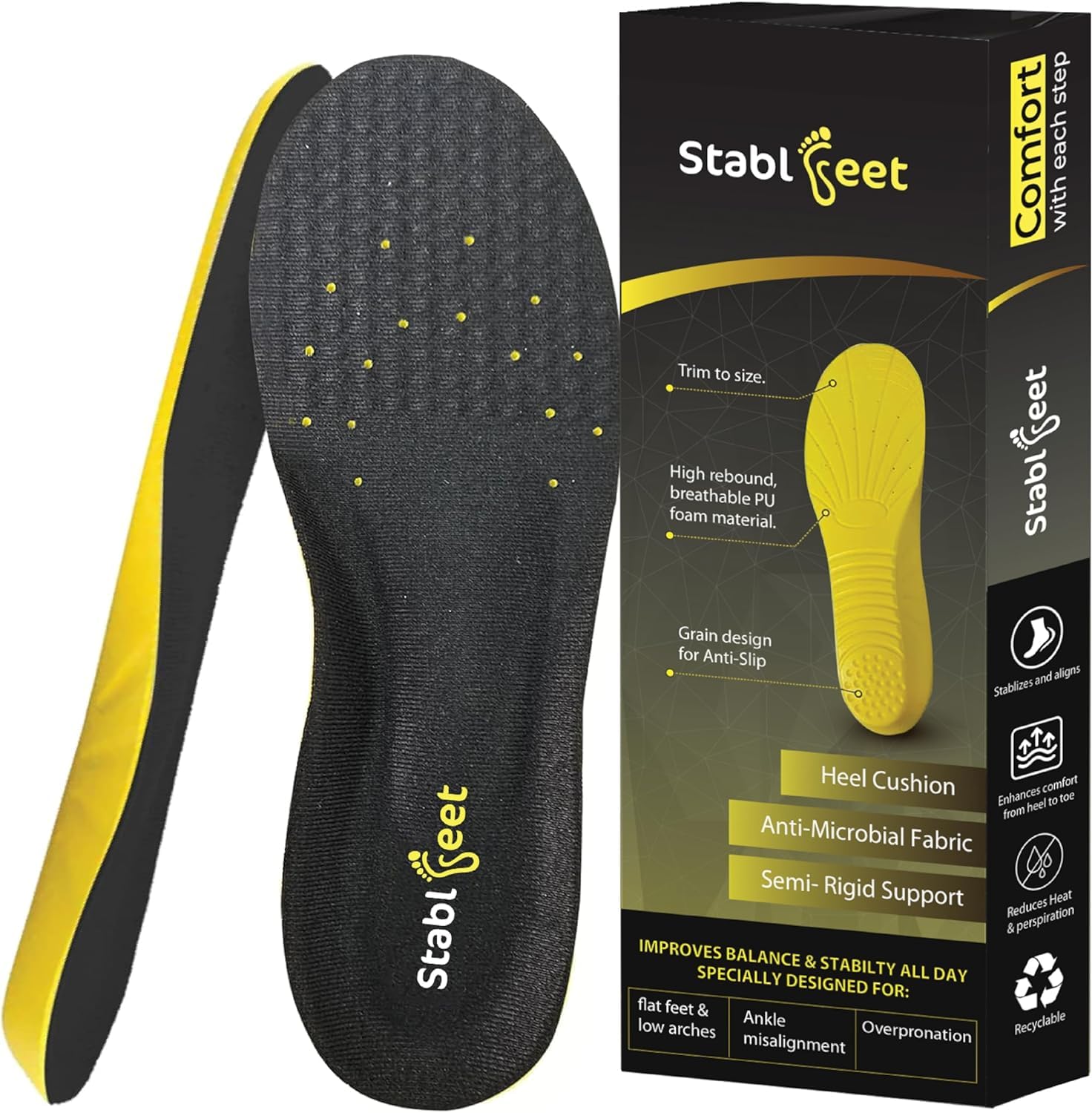 Photo 1 of Plantar Fasciitis Insoles, 240 lb Heavy Duty High Arch Support Orthotics Inserts for Men & Women, Shock Absorbing Foot Pain Relief Work Boot Insoles