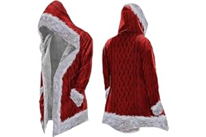 Mens Santa Coat Christmas Cosplay Costumes Sherpa Lined Winter Jackets Fleece Trench Coats Windbreaker Overcoat Xmas Cardigan