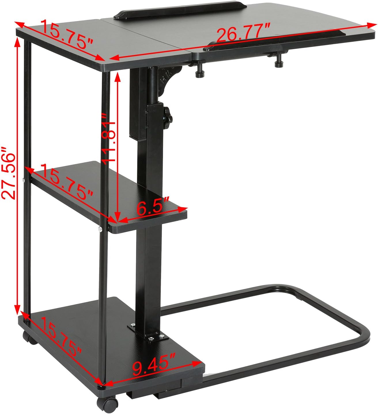 DOEWORKS Laptop Desk Height Adjustable Tray Side Table for Bed or Sofa, Black Overbed Table with Wheels : Office Products