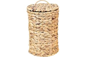 2.6 Gallon Wicker Trash Can with Lid, Hand Woven Rattan Bathroom Waste Basket, Boho Decorative Garbage Cans for Bedroom, Kitc
