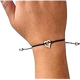 Handmade 925 Sterling Silver Minimalist Open Heart Shaped Charm Bracelet for Women, Pull Adjustable Kindred Cord Thread, Charm Black String Bracelet