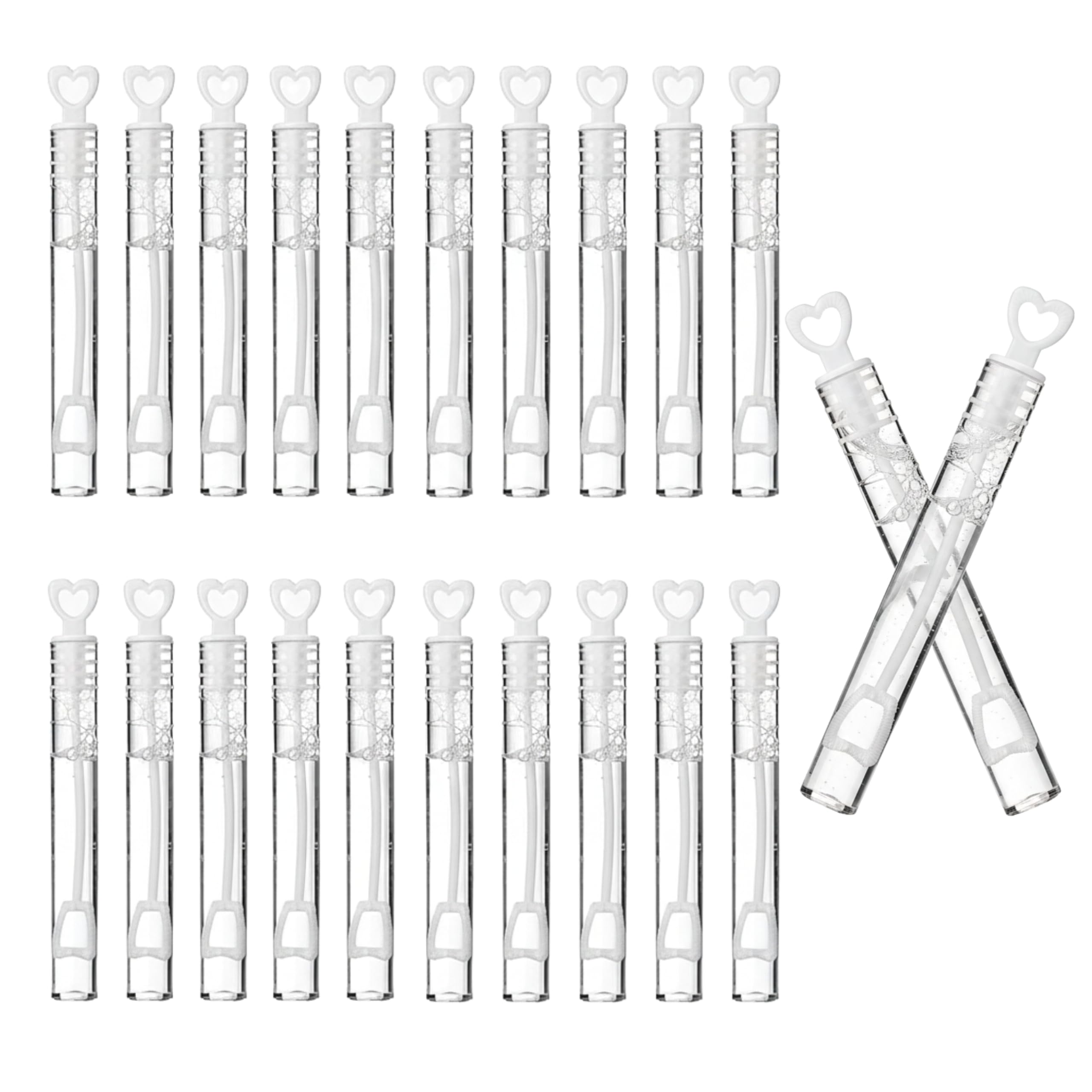 SHATCHI 96 pcs Bubble Tubes Heart Shape Wands, Filler Bubble Solution - Party Bag Fillers for Kids Boys Girls - Bubble Wands for Weddings, Birthdays, Party Favours, Table Decorations