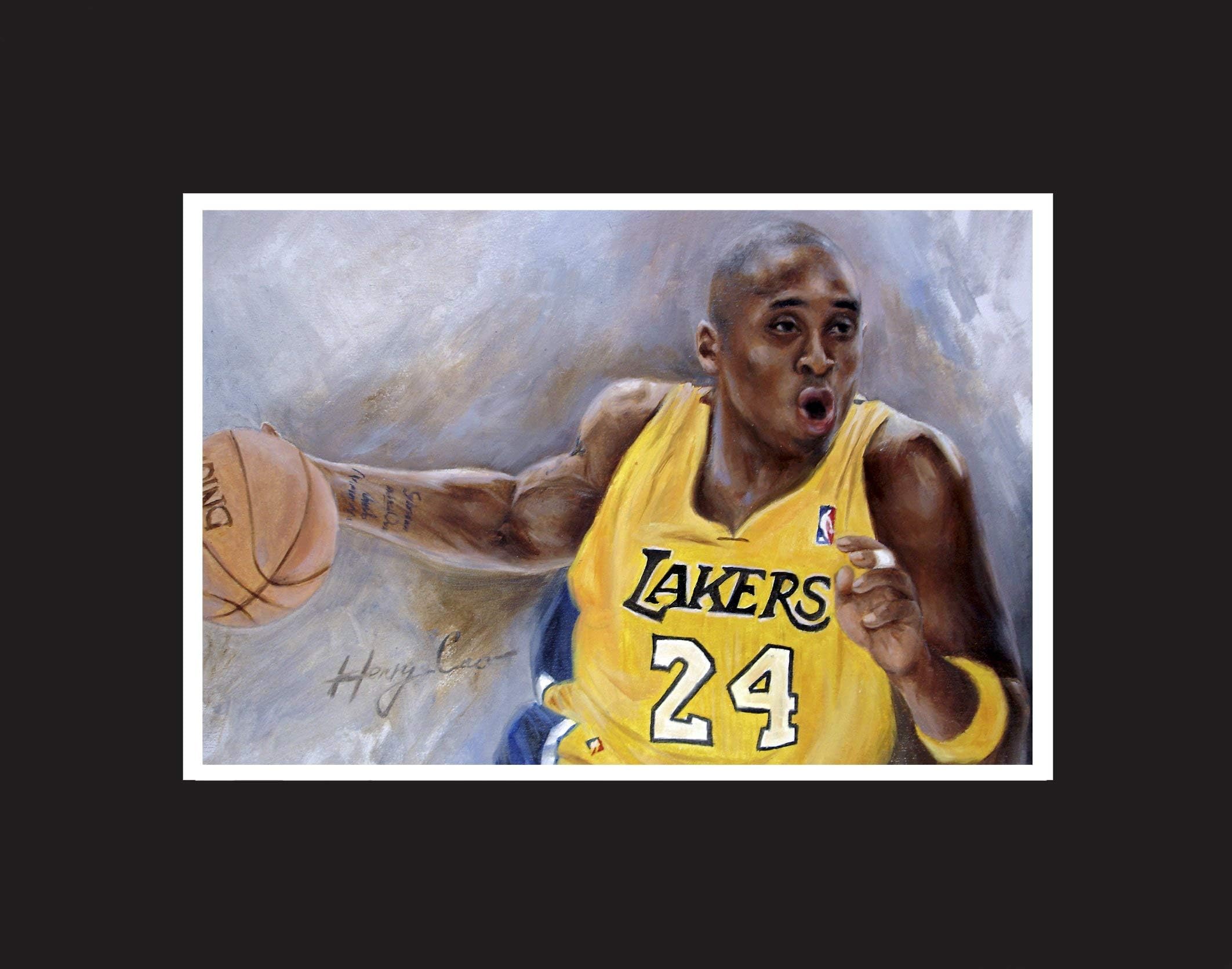 Kobe Bryant, 24, Oil Painting Print 16 X 20" with black mat.