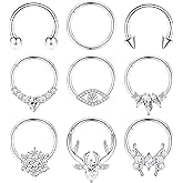 FLOGWE 9Pcs Septum Nose Rings for Women 16G Nose Ring Hoops Hypoallergic Stainless Steel Cartilage Earrings Helix Lip Conch Tragus Daith Piercing Jewelry 8mm 10mm
