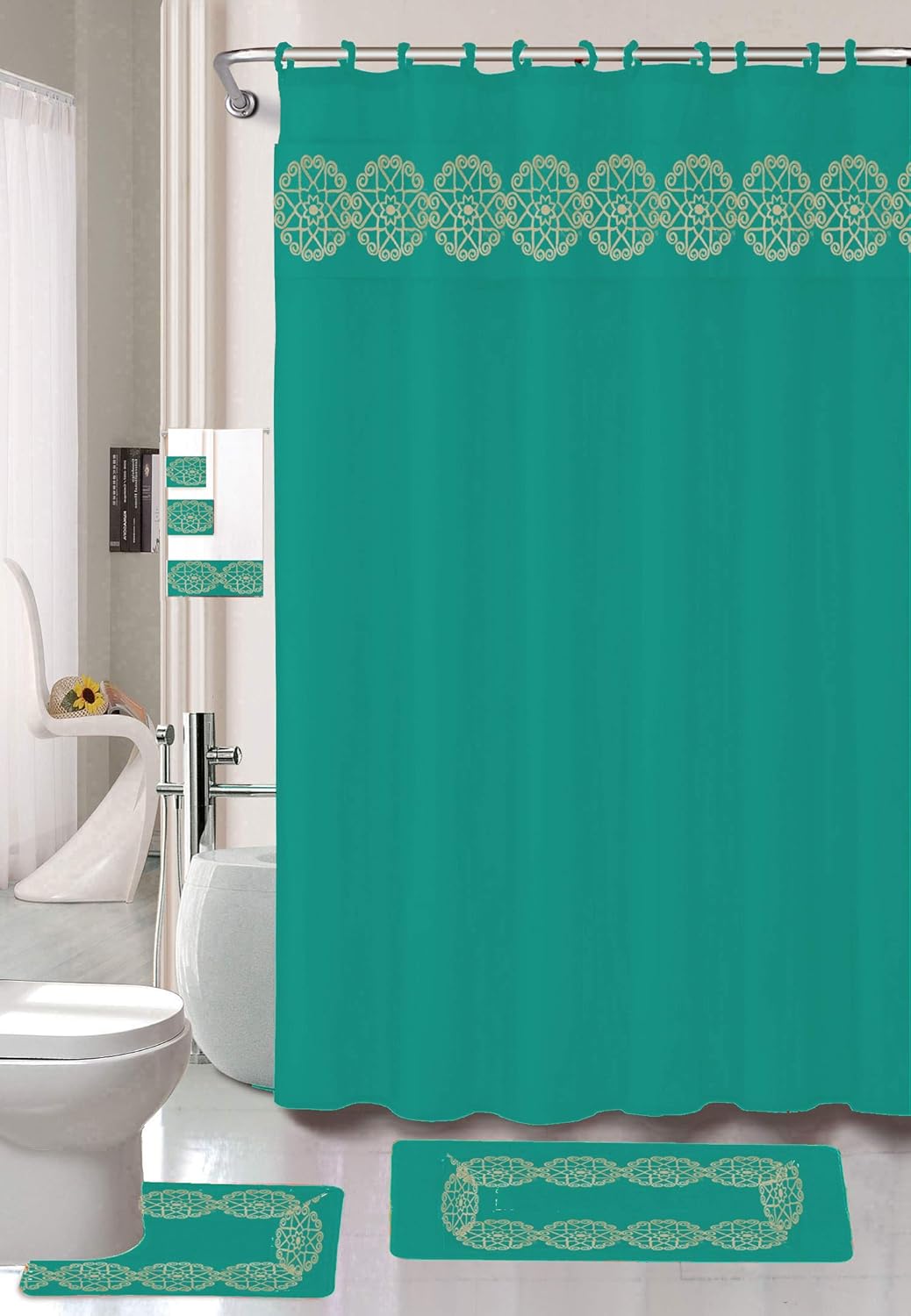 Burgundy Luxury Home Collection 18 Pc Bath Rug Set Embroidery Non Slip Bathroom Rug Mats And Rug Contour And Shower Curtain And Towels And Rings Hooks And Towels New Bathroom Accessory Sets Home