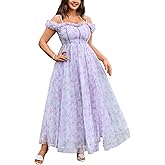 EYWOL Women's Floral Wedding Guest Dress Off Shoulder Split Tulle Cocktail Party Formal Maxi Dresses