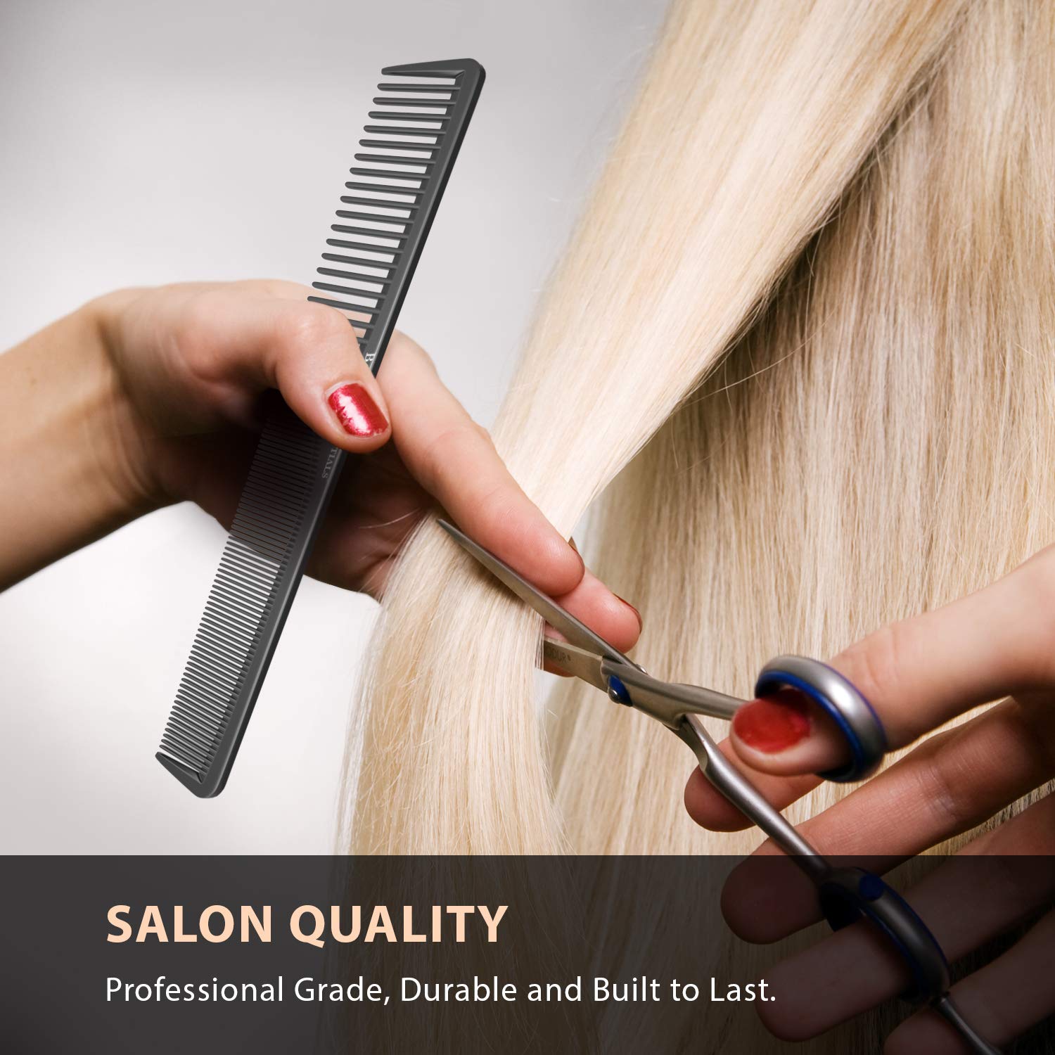 Styling Comb (2 Pack) | Professional 7 Inch Black Carbon Fiber Anti Static Chemical And Heat Resistant Comb For All Hair Types | Fine and Wide Tooth Comb For Men and Women | By Bardeau Essentials : Beauty