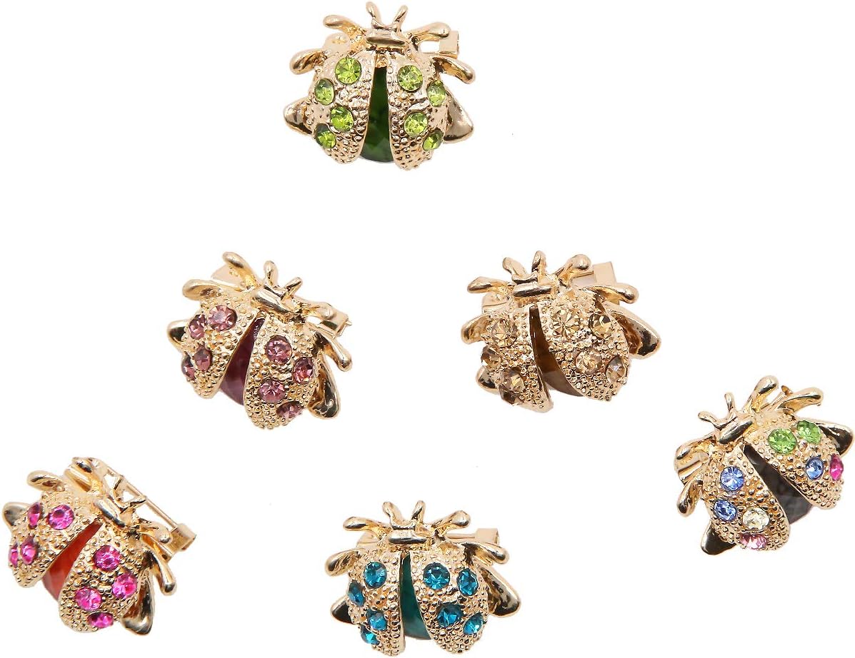 Set 6 Pieces Crystal Rhinestones Insect Themed Ladybug Themed Brooch Pins Breastpin for Clothes Collar Dress Scarf Decor